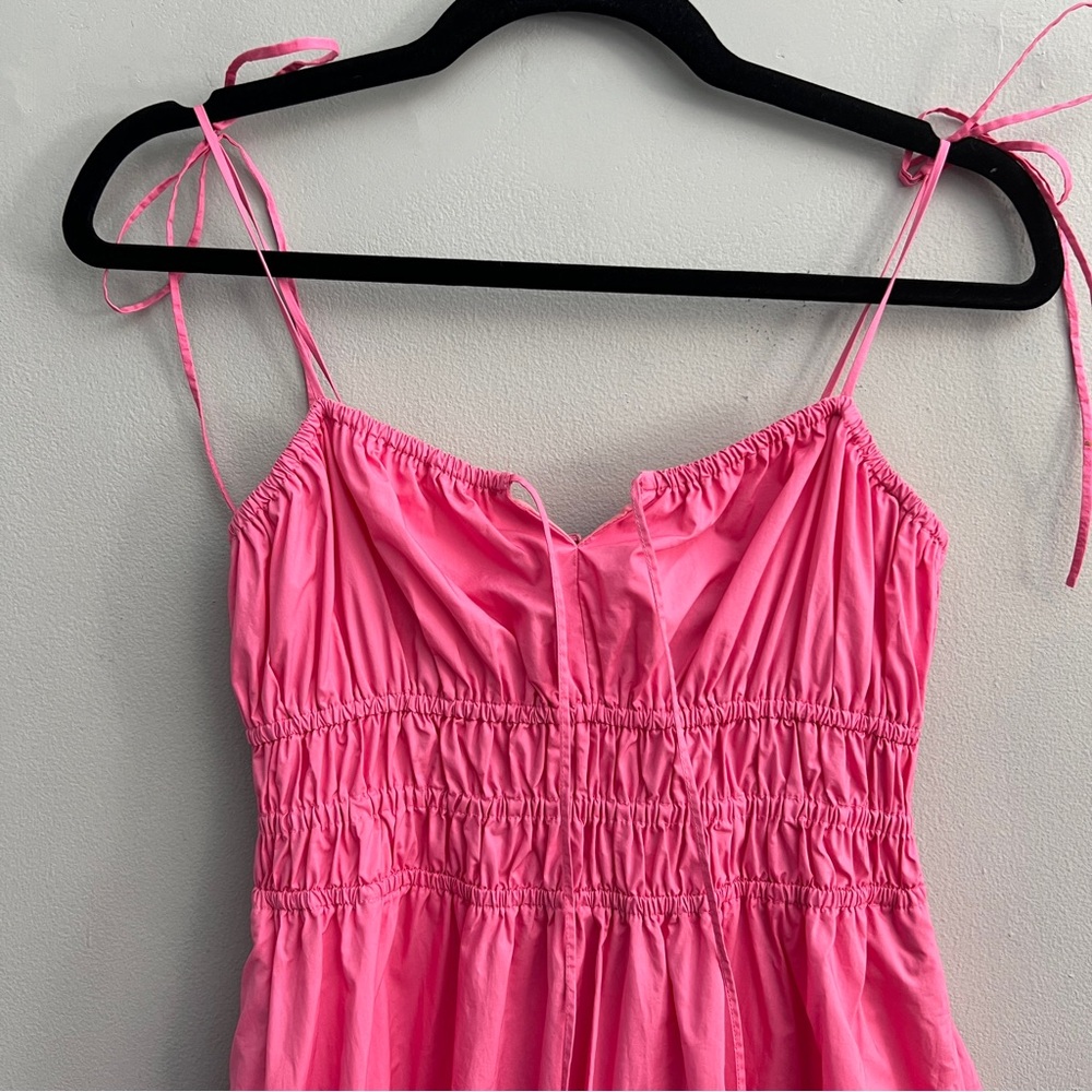 *New* NICHOLAS Halia Shirred Cotton-poplin Midi Dress In Flamingo Pink, Size 6 - Picture 3 of 8